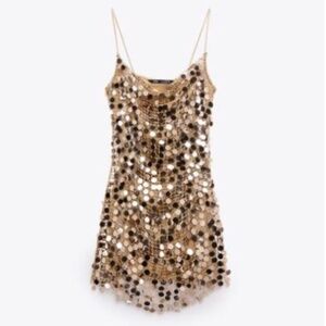 Zara gold sequin dress Size S